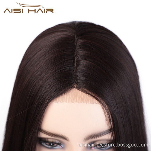 Aisi Hair Cheap 26 Inch Brown Wig Long Straight Silky Lace Frontal Wig Middle Part Synthetic Front Lace Hair Wigs For Women